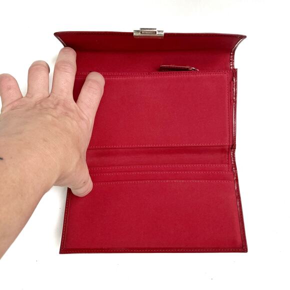 Vintage Ralph Lauren Red Patent Leather Turnlock Wallet | Classic Preppy Clutch - Picture 6 of 11